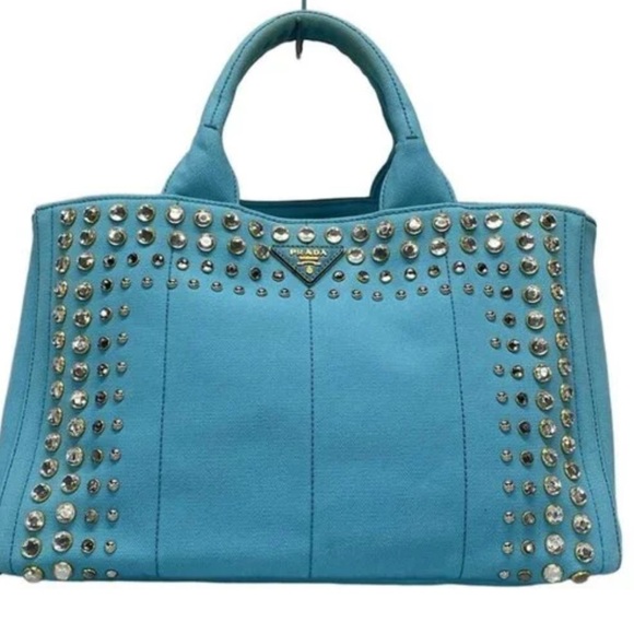 Prada Turquoise Studded Tote Bag - Picture 1 of 8